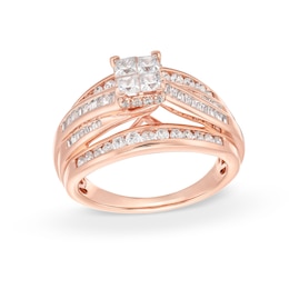 1 CT. T.W. Quad Princess-Cut Diamond Double Row Bypass Engagement Ring in 10K Rose Gold