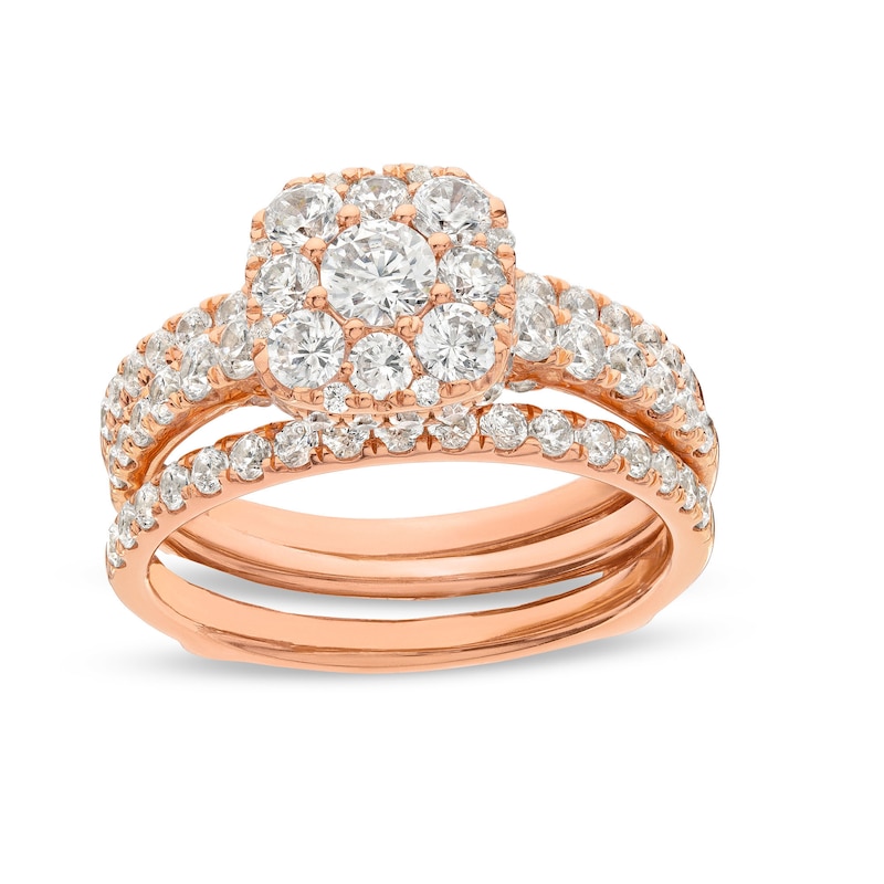 Main Image 1 of 1-3/4 CT. T.W. Cushion Multi-Diamond Enhancer Bridal Set in 10K Rose Gold