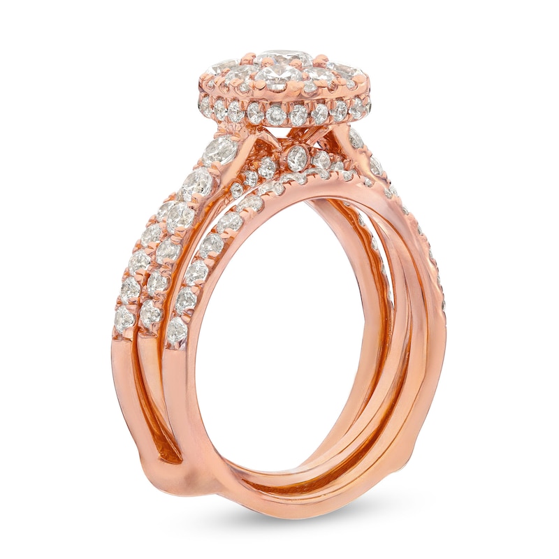 Main Image 3 of 1-3/4 CT. T.W. Cushion Multi-Diamond Enhancer Bridal Set in 10K Rose Gold
