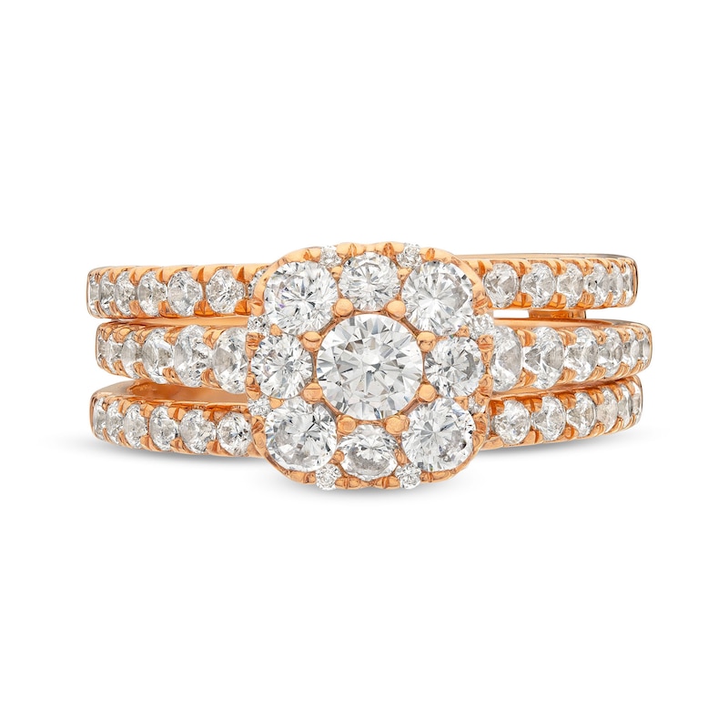 Main Image 4 of 1-3/4 CT. T.W. Cushion Multi-Diamond Enhancer Bridal Set in 10K Rose Gold