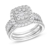 Thumbnail Image 1 of 1-1/2 CT. T.W. Cushion Multi-Diamond Frame Three Piece Bridal Set in 10K White Gold