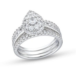 1-1/4 CT. T.W. Pear Multi-Diamond Three Piece Bridal Set in 10K White Gold