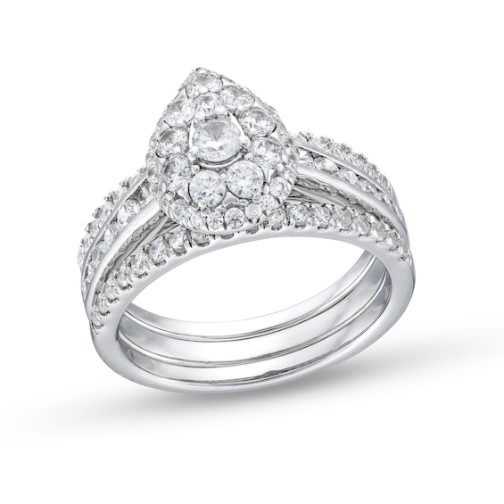 1-1/4 CT. T.w. Pear Multi-Diamond Three Piece Bridal Set in 10K White Gold