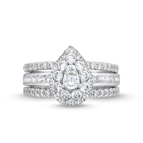 1-1/4 CT. T.w. Pear Multi-Diamond Three Piece Bridal Set in 10K White Gold