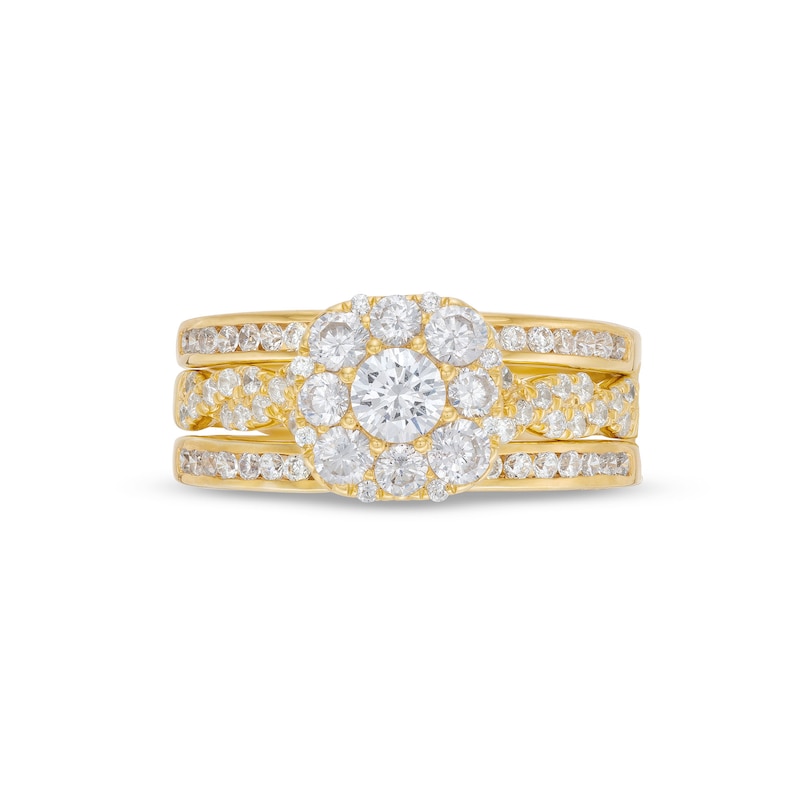 Main Image 3 of 1-1/2 CT. T.W. Cushion Multi-Diamond Twist Shank Three Piece Bridal Set in 10K Gold