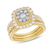 Thumbnail Image 1 of 1-1/2 CT. T.W. Cushion Multi-Diamond Frame Three Piece Bridal Set in 10K Gold