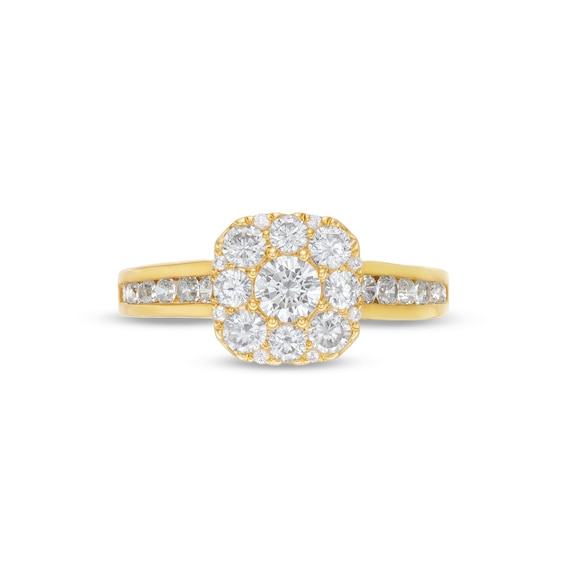1-1/2 CT. T.w. Cushion Multi-Diamond Hidden Halo Engagement Ring in 10K Gold