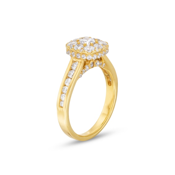 1-1/2 CT. T.w. Cushion Multi-Diamond Hidden Halo Engagement Ring in 10K Gold