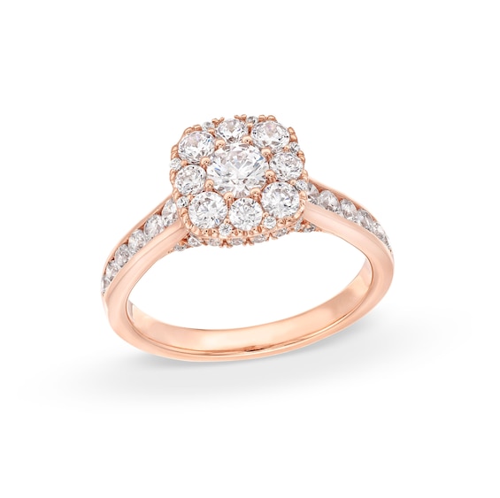 1-1/2 CT. T.w. Cushion Multi-Diamond Hidden Halo Engagement Ring in 10K Rose Gold