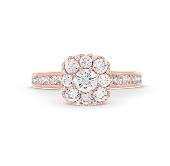 1-1/2 CT. T.w. Cushion Multi-Diamond Hidden Halo Engagement Ring in 10K Rose Gold