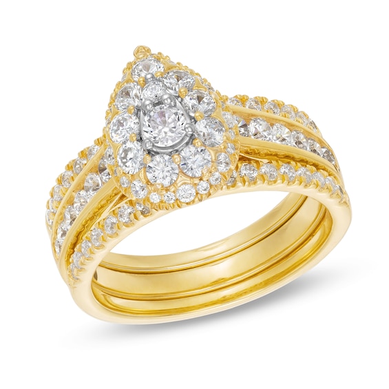 1-1/4 CT. T.w. Pear Multi-Diamond Three Piece Bridal Set in 10K Gold