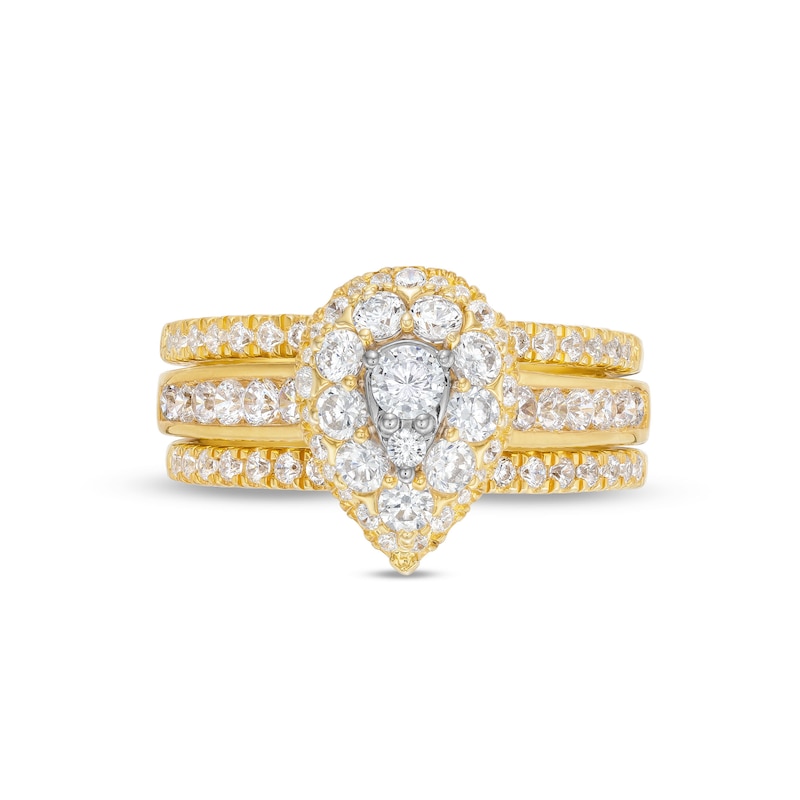 Main Image 3 of 1-1/4 CT. T.W. Pear Multi-Diamond Three Piece Bridal Set in 10K Gold