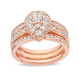 1-1/4 CT. T.W. Pear Multi-Diamond Three Piece Bridal Set in 10K Rose Gold