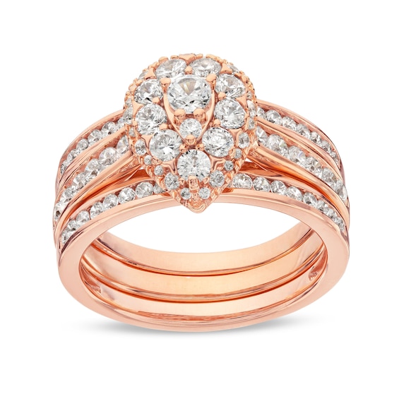 1-1/4 CT. T.w. Pear Multi-Diamond Three Piece Bridal Set in 10K Rose Gold
