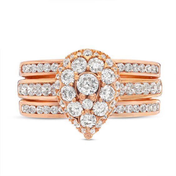 1-1/4 CT. T.w. Pear Multi-Diamond Three Piece Bridal Set in 10K Rose Gold