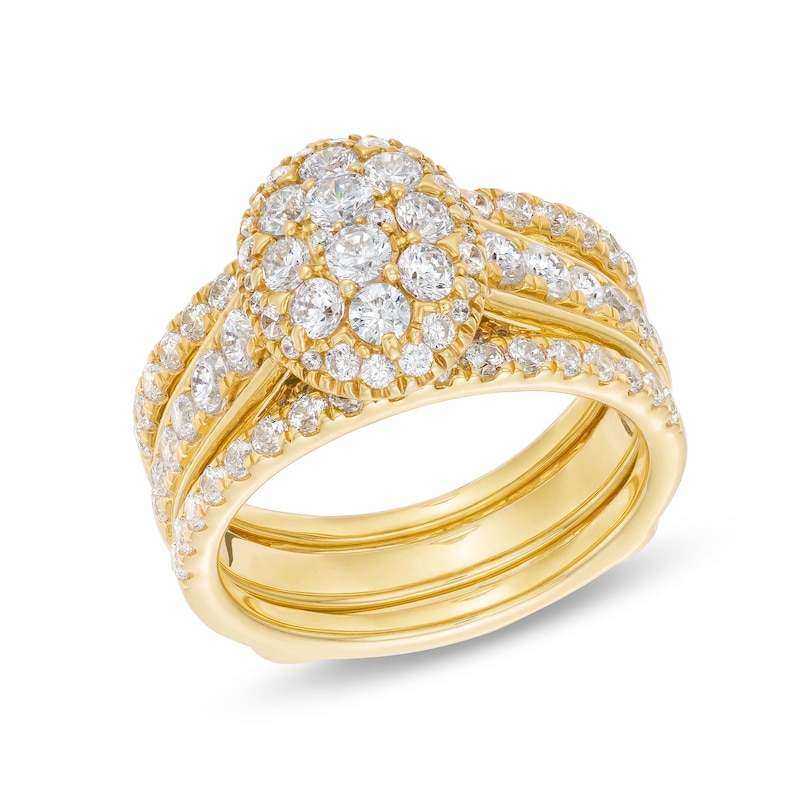 Main Image 1 of 1-1/2 CT. T.W. Oval Multi-Diamond Enhancer Bridal Set in 10K Gold