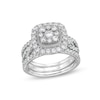 Thumbnail Image 1 of 1-5/8 CT. T.W. Cushion Multi-Diamond Twist Shank Three Piece Bridal Set in 10K White Gold