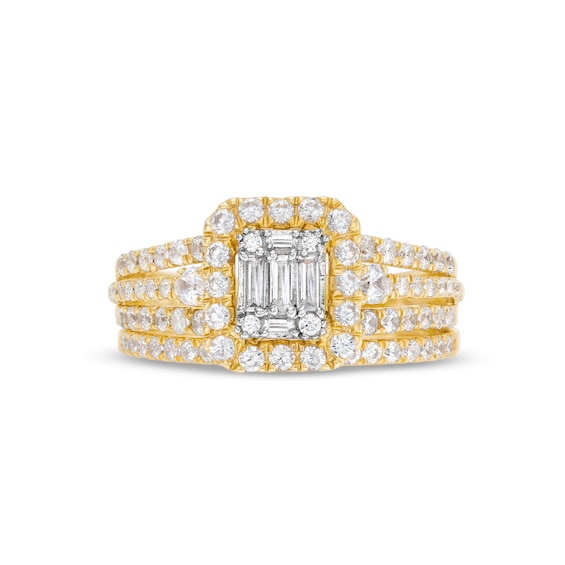 1 CT. T.w. Emerald-Shaped Multi-Diamond Frame Multi-Row Bridal Set in 10K Gold