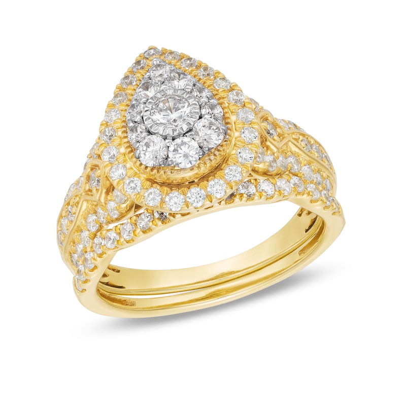 Main Image 1 of 1 CT. T.W. Pear Multi-Diamond Vintage-Style Bridal Set in 10K Gold