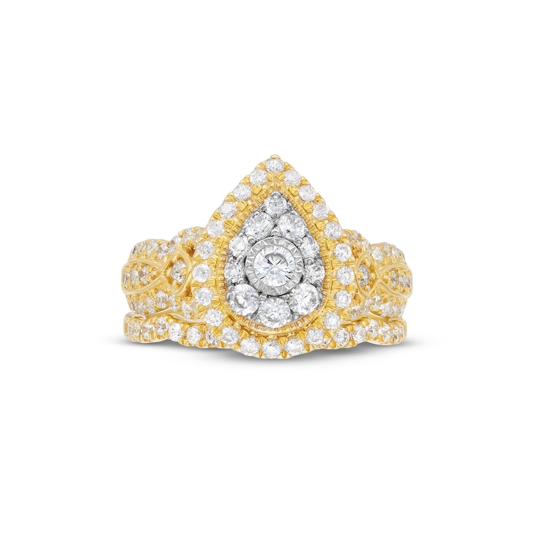 Main Image 3 of 1 CT. T.W. Pear Multi-Diamond Vintage-Style Bridal Set in 10K Gold