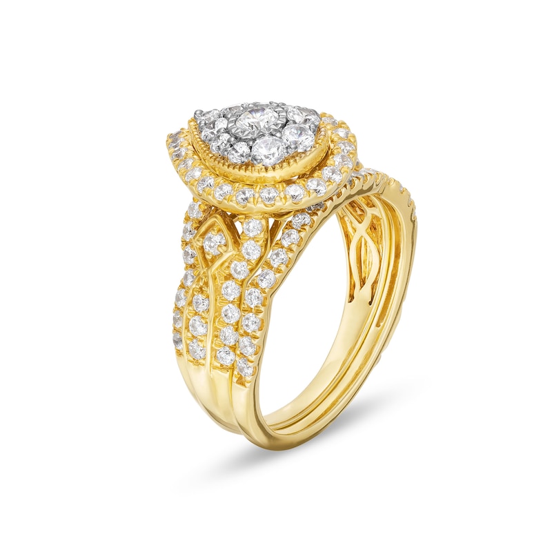 Main Image 4 of 1 CT. T.W. Pear Multi-Diamond Vintage-Style Bridal Set in 10K Gold