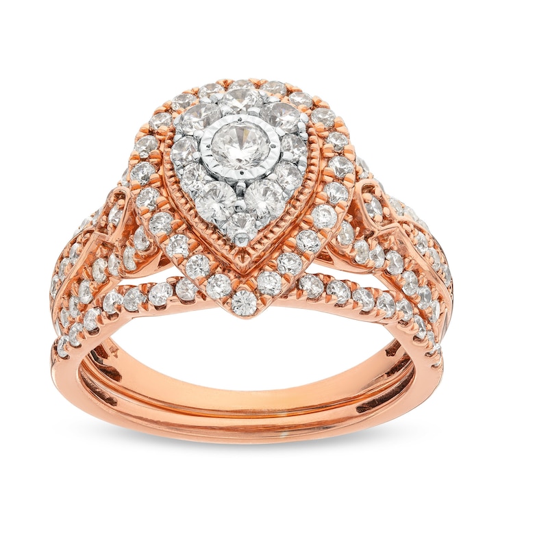 Main Image 1 of 1 CT. T.W. Pear Multi-Diamond Vintage-Style Bridal Set in 10K Rose Gold