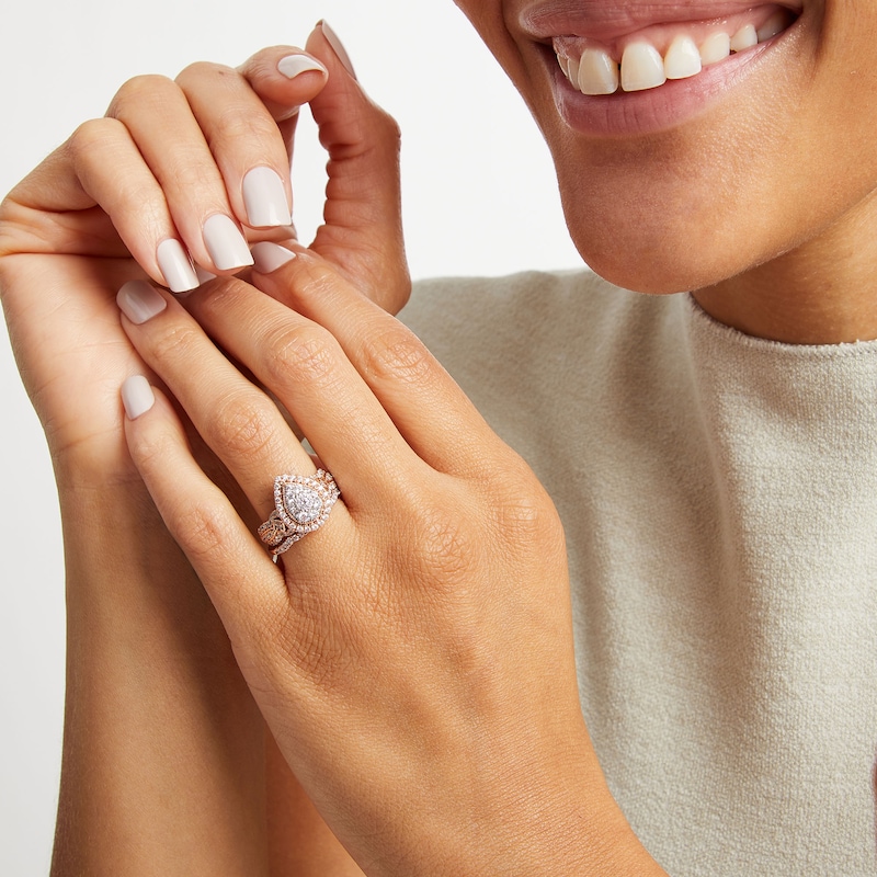 Main Image 2 of 1 CT. T.W. Pear Multi-Diamond Vintage-Style Bridal Set in 10K Rose Gold