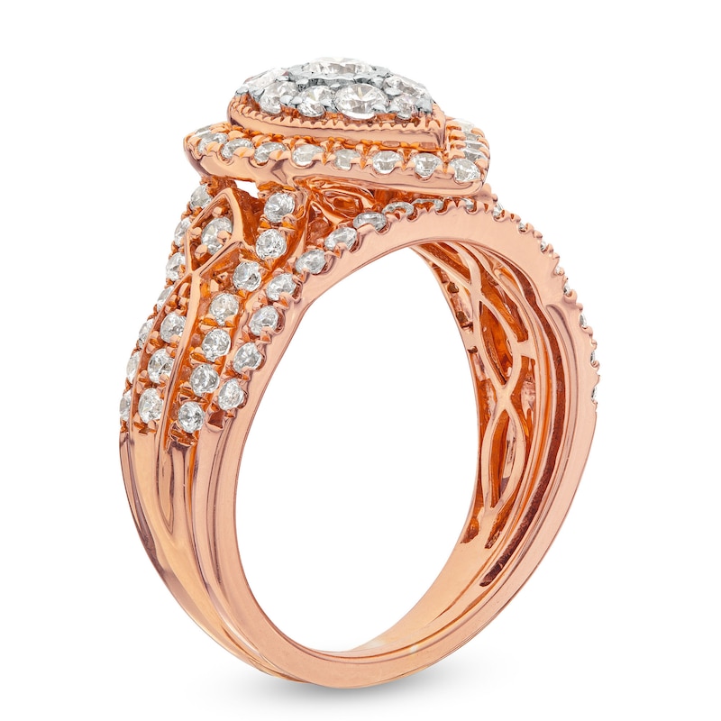 Main Image 3 of 1 CT. T.W. Pear Multi-Diamond Vintage-Style Bridal Set in 10K Rose Gold