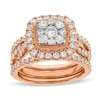 Thumbnail Image 1 of 1-5/8 CT. T.W. Cushion Multi-Diamond Twist Shank Three Piece Bridal Set in 10K Rose Gold