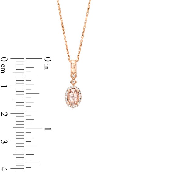 Oval Morganite and 1/15 CT. T.w. Diamond Frame Art Deco Drop Pendant in 10K Rose Gold
