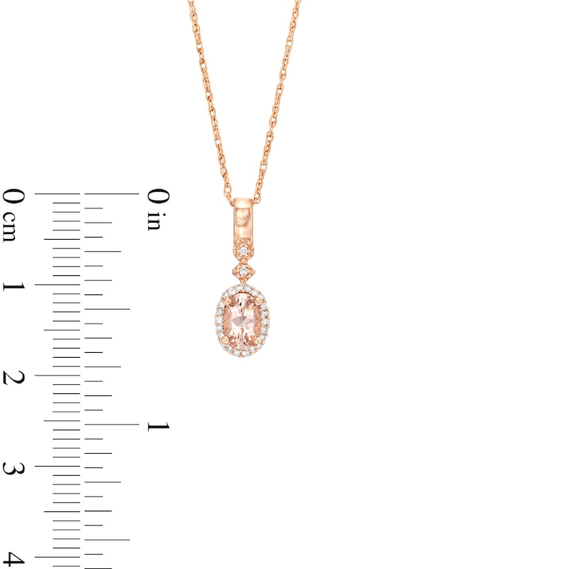 Oval Morganite and 1/15 CT. T.W. Diamond Frame Art Deco Drop Pendant in 10K Rose Gold