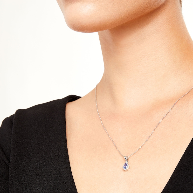 Main Image 2 of Pear-Shaped Tanzanite and White Topaz Frame Pendant in Sterling Silver