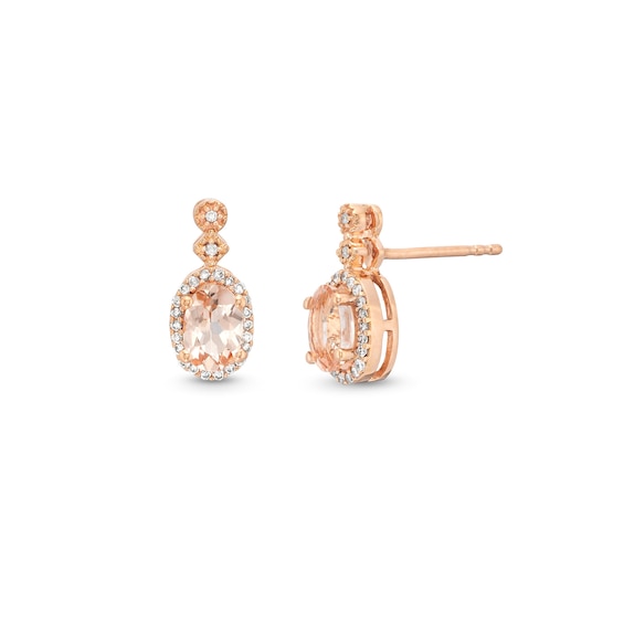 Oval Morganite and 1/8 CT. T.w. Diamond Frame Art Deco Drop Earrings in 10K Rose Gold