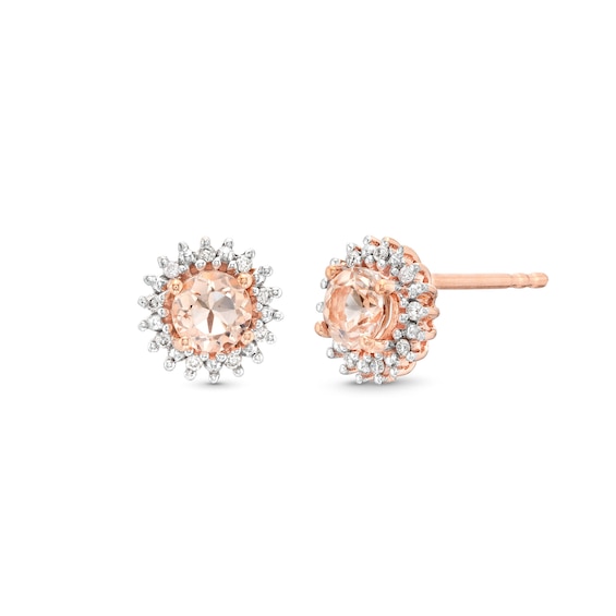 4.0mm Morganite and 1/15 CT. T.w. Diamond Sun Frame Stud Earrings in 10K Rose Gold