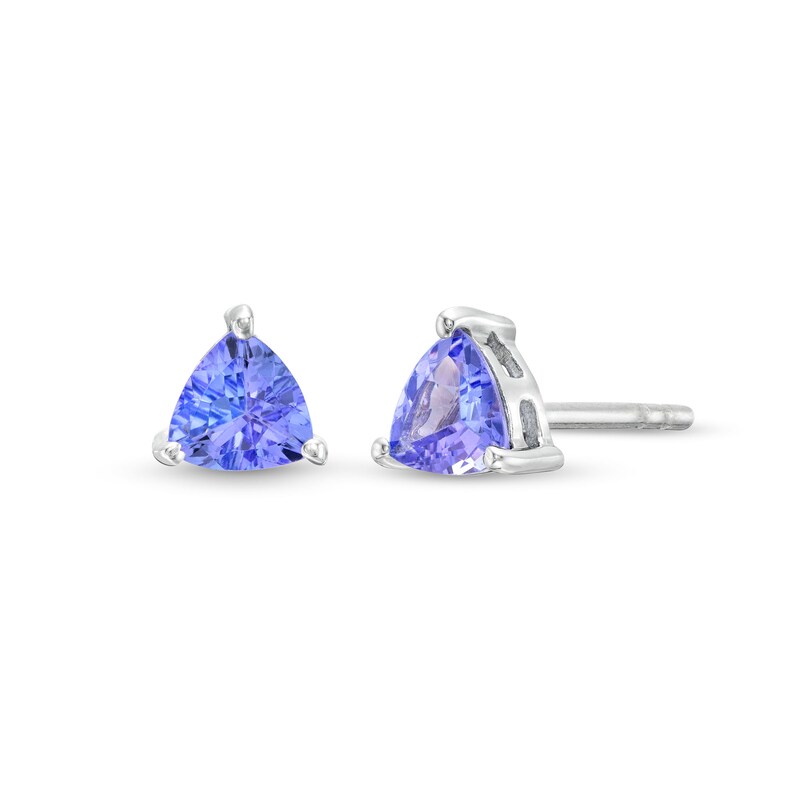 Main Image 1 of 5.0mm Trillion-Cut Tanzanite Stud Earrings in Sterling Silver