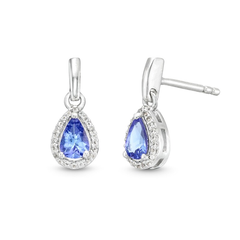 Main Image 1 of Pear-Shaped Tanzanite and White Topaz Frame Drop Earrings in Sterling Silver