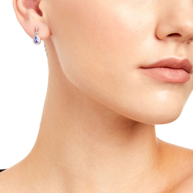 Main Image 2 of Pear-Shaped Tanzanite and White Topaz Frame Drop Earrings in Sterling Silver