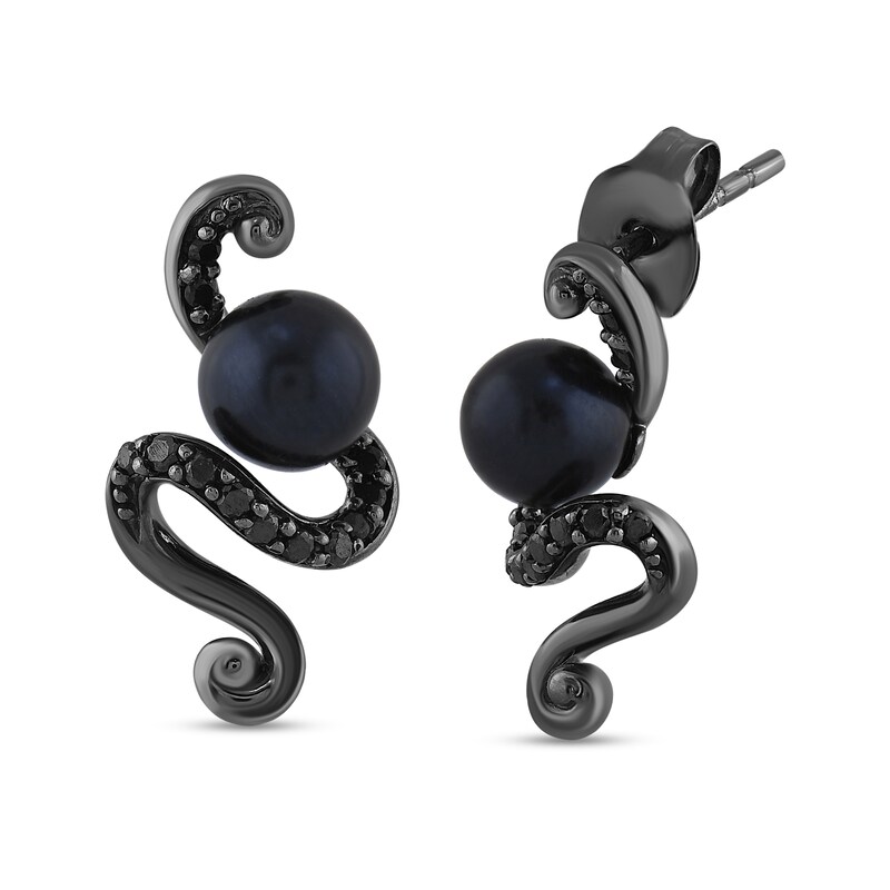 Enchanted Disney Villains Ursula Black Cultured Freshwater Pearl and Diamond Tentacle Drop Earrings in Sterling Silver