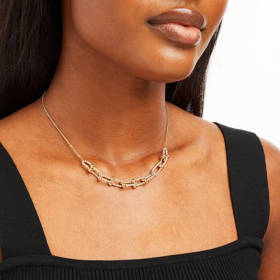Oro Diamanteâ¢ Interlocking Paperclip-Style Necklace in Hollow 14K Two-Tone Gold