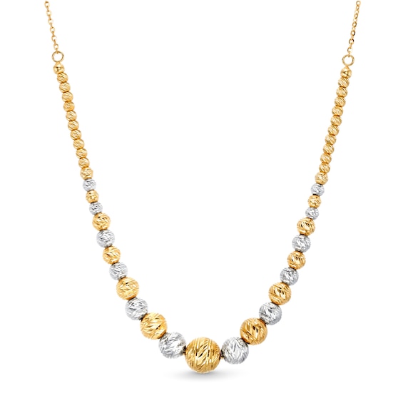 Oro Diamante™ Graduating Brilliance Bead Necklace in Hollow 14K Two-Tone Gold