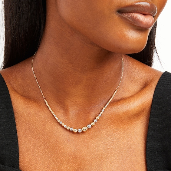 Oro Diamante™ Graduating Brilliance Bead Necklace in Hollow 14K Two-Tone Gold
