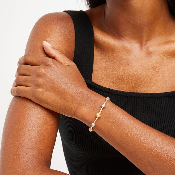 Oro Diamanteâ¢ Graduating Brilliance Bead Bracelet in Hollow 14K Two-Tone Gold - 7.5"