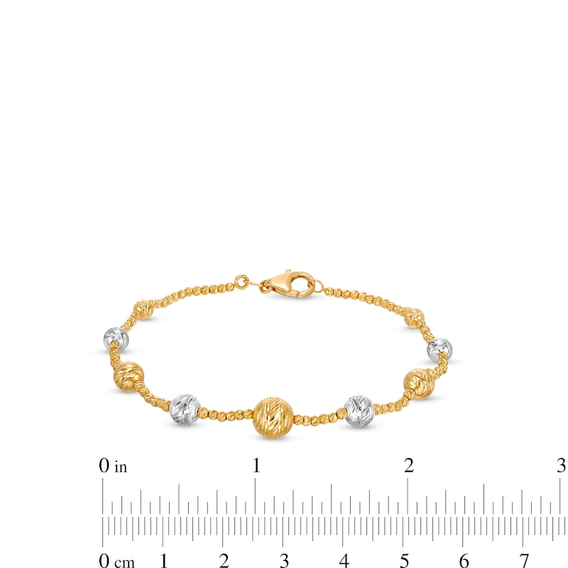 Oro Diamante™ Graduating Brilliance Bead Bracelet in Hollow 14K Two-Tone Gold - 7.5"