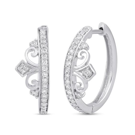 Enchanted Disney Majestic Princess 1/4 CT. T.w. Diamond Tiara Hoop Earrings in Sterling Silver