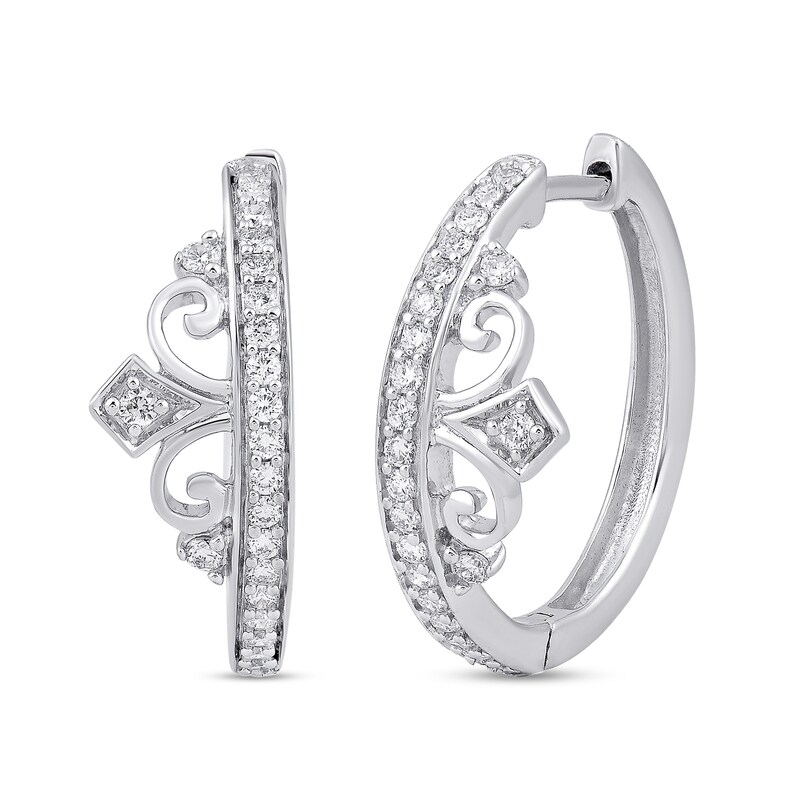 Main Image 1 of Enchanted Disney Majestic Princess 1/4 CT. T.W. Diamond Tiara Hoop Earrings in Sterling Silver