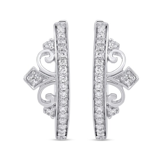 Enchanted Disney Majestic Princess 1/4 CT. T.w. Diamond Tiara Hoop Earrings in Sterling Silver