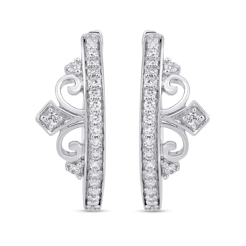 Main Image 2 of Enchanted Disney Majestic Princess 1/4 CT. T.W. Diamond Tiara Hoop Earrings in Sterling Silver