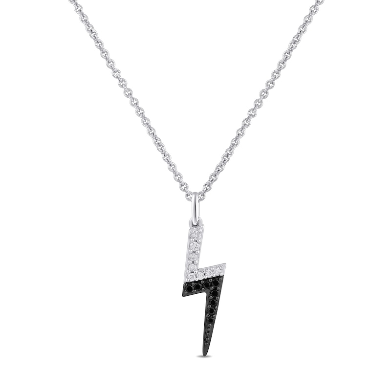 Main Image 1 of Enchanted Disney Villains Cruella De Vil 1/6 CT. T.W. Black and White Diamond Lightning Bolt Pendant in Sterling Silver