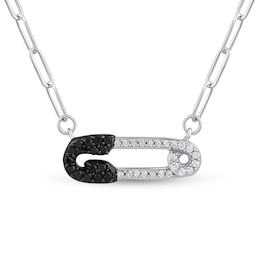 Enchanted Disney Villains Cruella De Vil 1/5 CT. T.W. Black and White Diamond Safety Pin Necklace in Sterling Silver