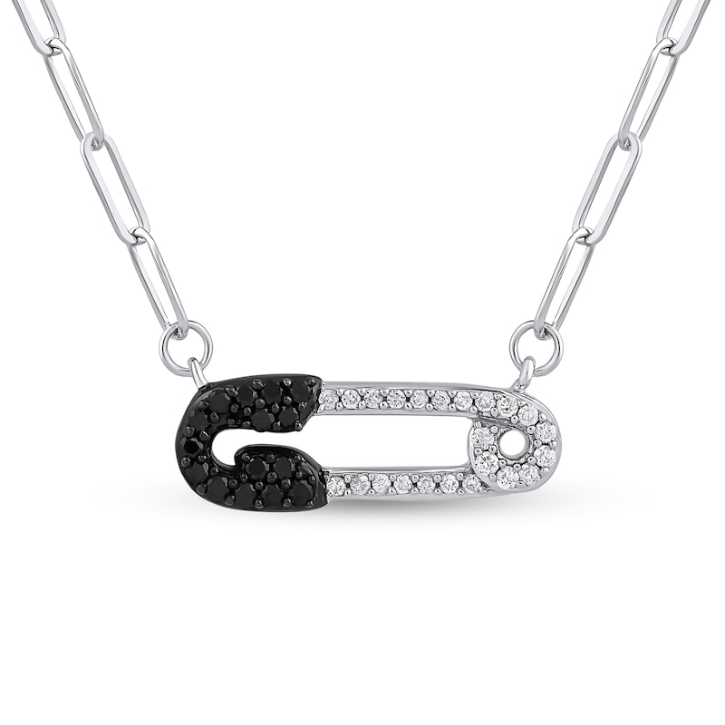 Main Image 1 of Enchanted Disney Villains Cruella De Vil 1/5 CT. T.W. Black and White Diamond Safety Pin Necklace in Sterling Silver